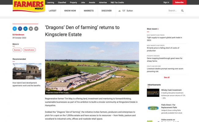 Kingsclere Estates Pitch Up Featured in Farmers Weekly