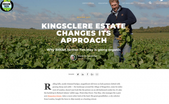 Oregon Tilth feature with Tim May, Kingsclere Estates